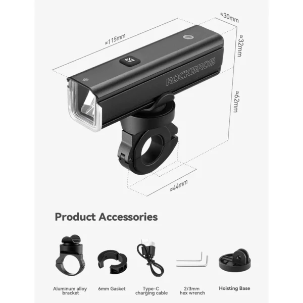 1500 Lumens Bike Headlight L11.5cm W3cm H3.2cm